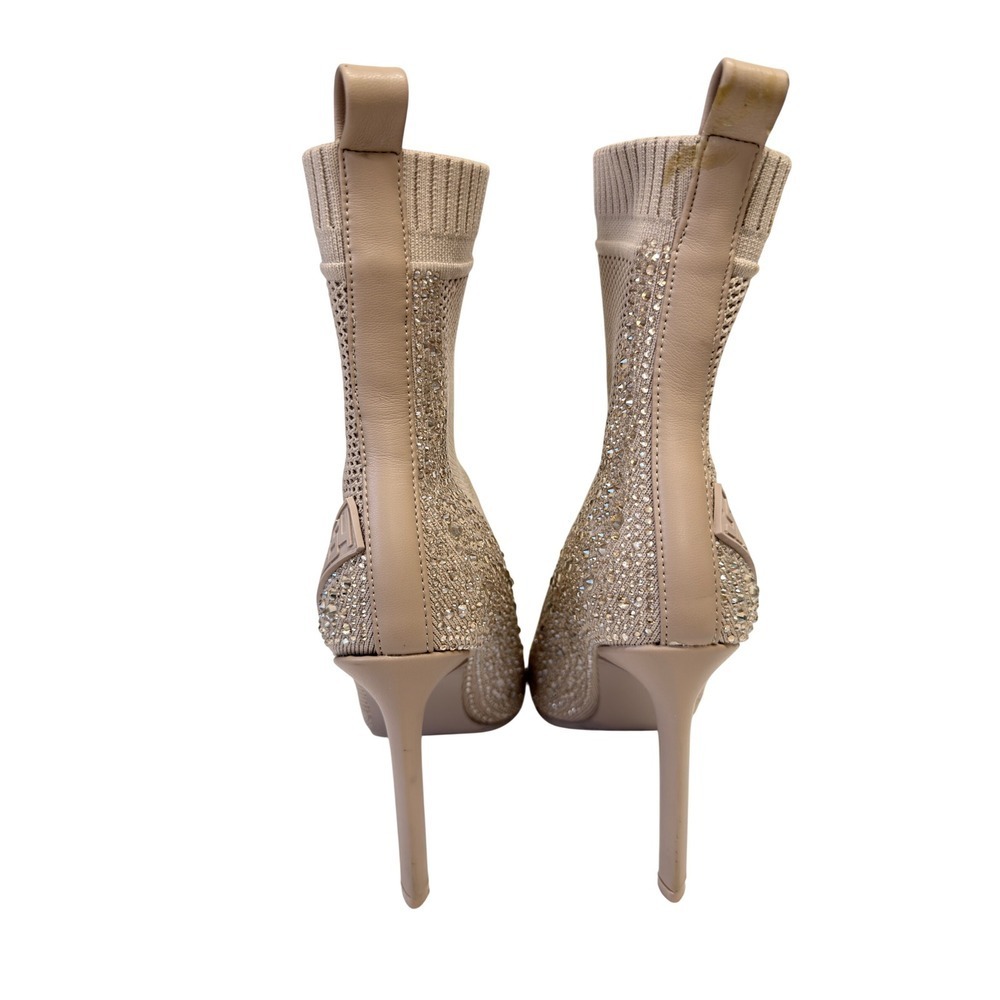 Steve Madden Maxwelle Rhinestone Sock Boots Beige Knit Stiletto Pointed Toe 7.5M - Picture 6 of 11
